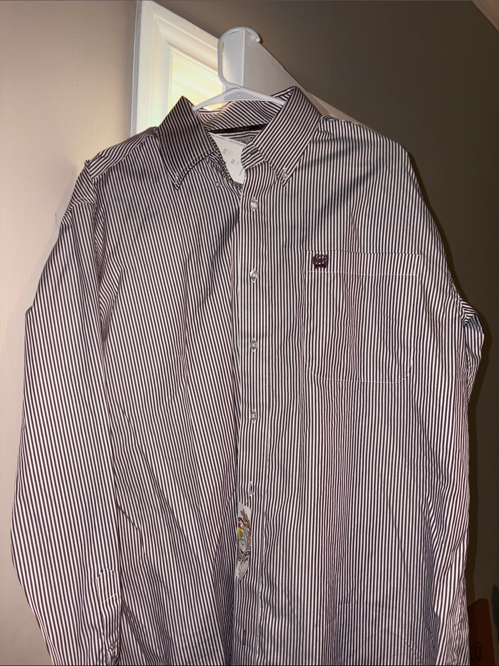 Cinch White and purple  Pinstripe Button-Down Shirt